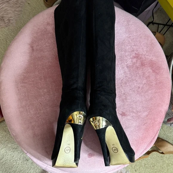 Michael Kors Black and Gold Heeled Boots - Picture 2 of 4